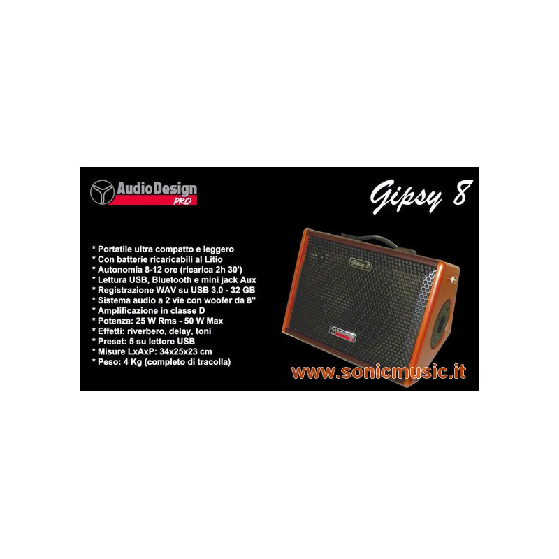 AUDIODESIGN PRO GIPSY8 - AMPLIFICATORE PER CHITARRA ACUSTICA